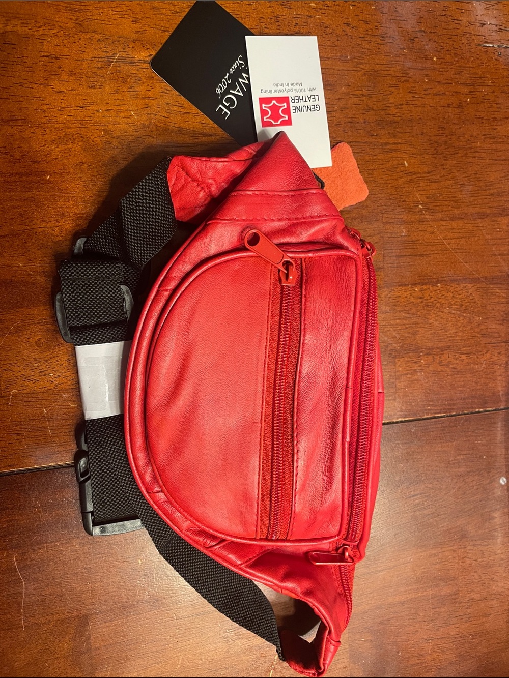 Red Genuine Leather Fanny Pack